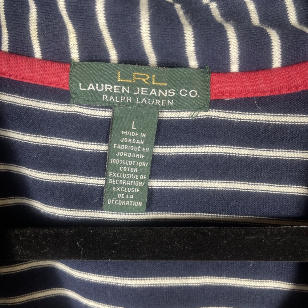LRL LAUREN JEANS CO. Blue & White Striped 3/4 Sleeve Cotton Dress Size Large - Picture 3 of 5